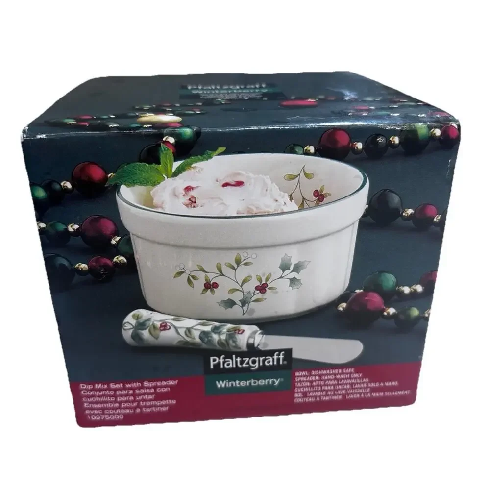 Pfaltzgraff Winterberry Dip Set Bowl & Spreader Christmas Holiday Winter NIB